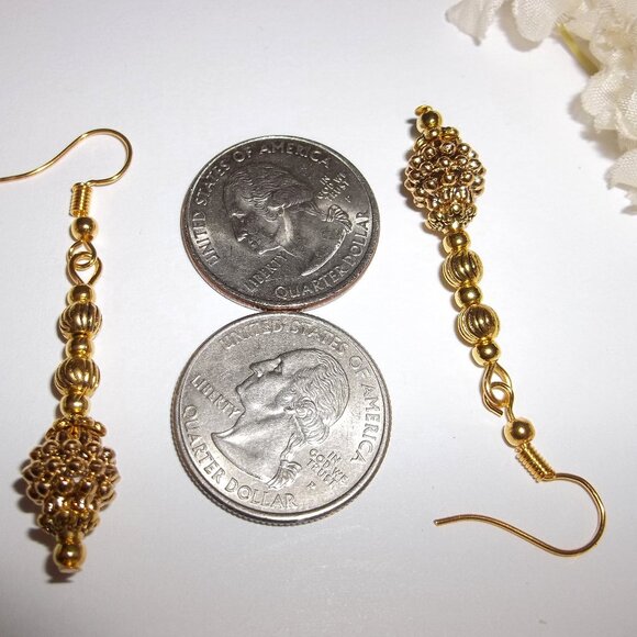 Gold Earrings Dangle Drop Pair Set Woman Girl Jewelry Fashion Accessory NWT D131 - Picture 3 of 4